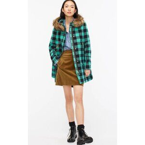 J.Crew Nell Gori Italy Chateau Coat Parka Womens 16 XL Green Plaid Wool Classic